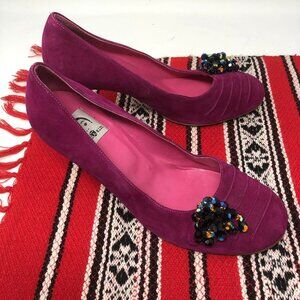 Eugenia Kim Pink Suede Round Toe Beaded Heels 37